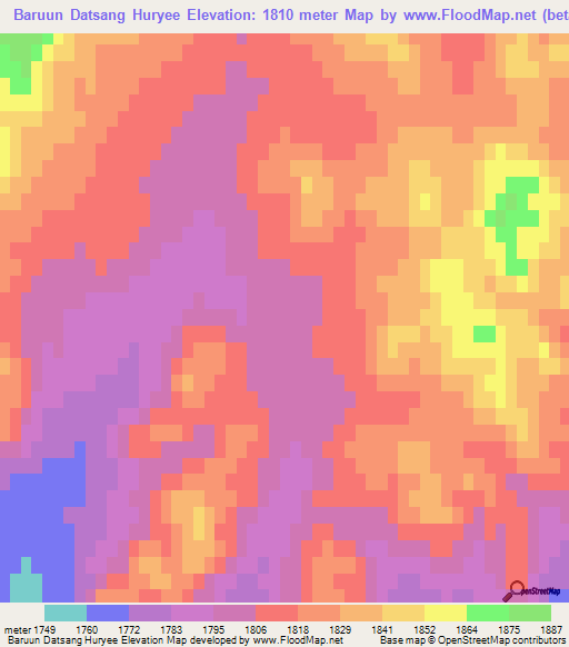 Baruun Datsang Huryee,Mongolia Elevation Map