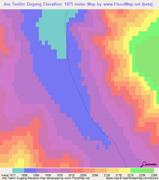 Ara Teeliin Dugang,Mongolia Elevation Map
