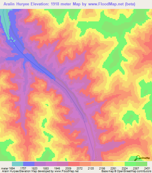Araiin Huryee,Mongolia Elevation Map