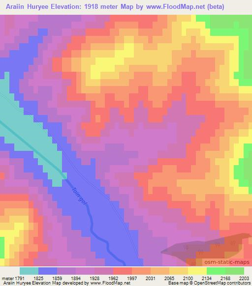 Araiin Huryee,Mongolia Elevation Map