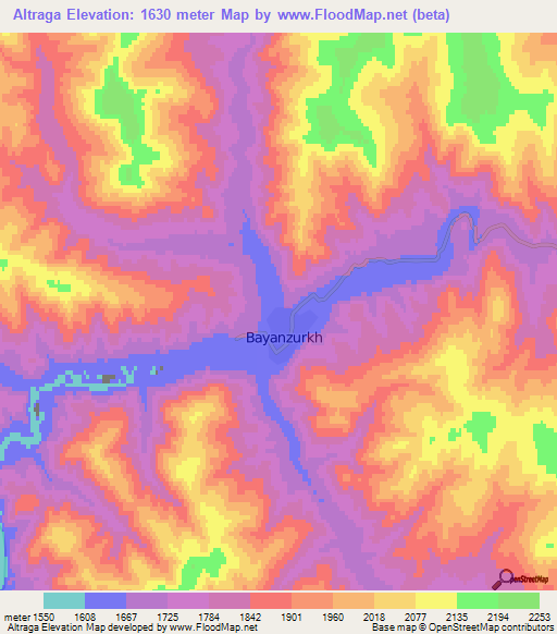 Altraga,Mongolia Elevation Map