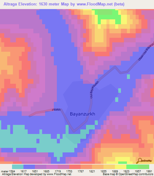 Altraga,Mongolia Elevation Map