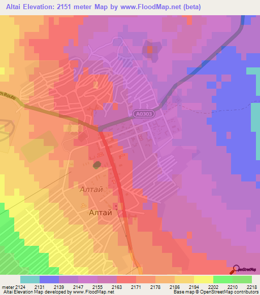 Altai,Mongolia Elevation Map