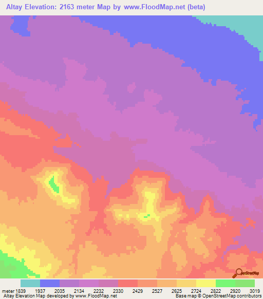 Altay,Mongolia Elevation Map