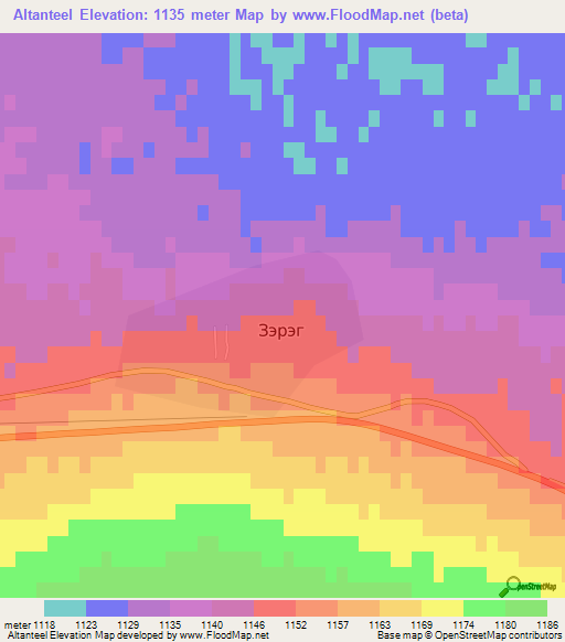 Altanteel,Mongolia Elevation Map