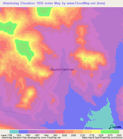 Altanbulag,Mongolia Elevation Map