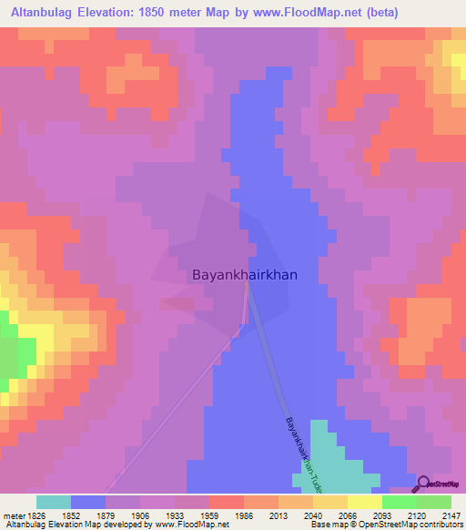 Altanbulag,Mongolia Elevation Map
