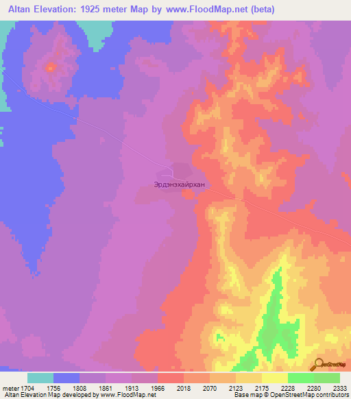 Altan,Mongolia Elevation Map