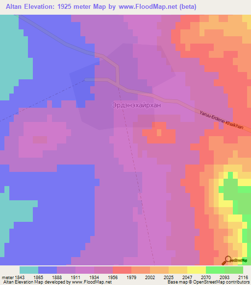 Altan,Mongolia Elevation Map