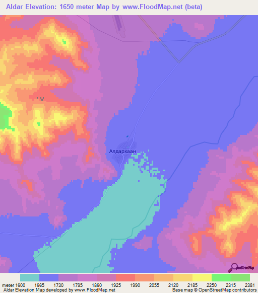 Aldar,Mongolia Elevation Map