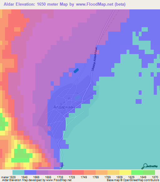 Aldar,Mongolia Elevation Map