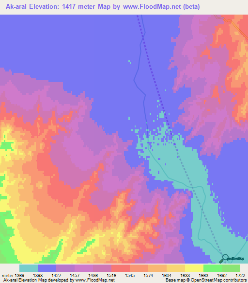 Ak-aral,Mongolia Elevation Map