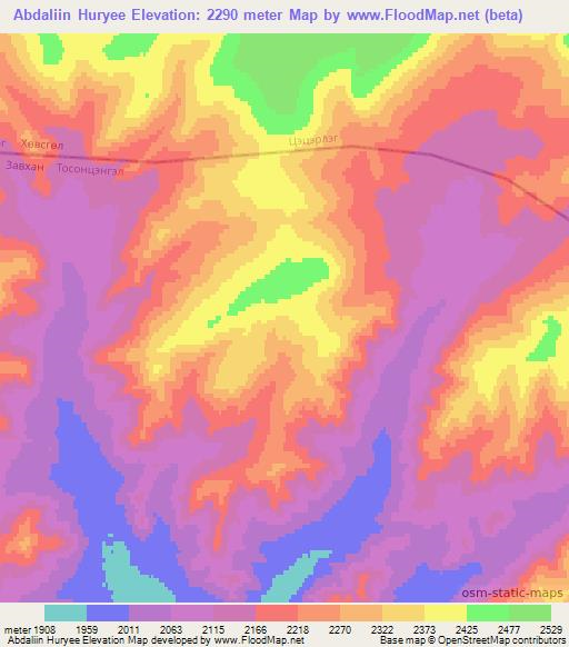 Abdaliin Huryee,Mongolia Elevation Map