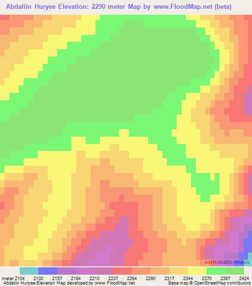 Abdaliin Huryee,Mongolia Elevation Map