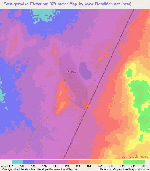Zvenigorodka,Kazakhstan Elevation Map