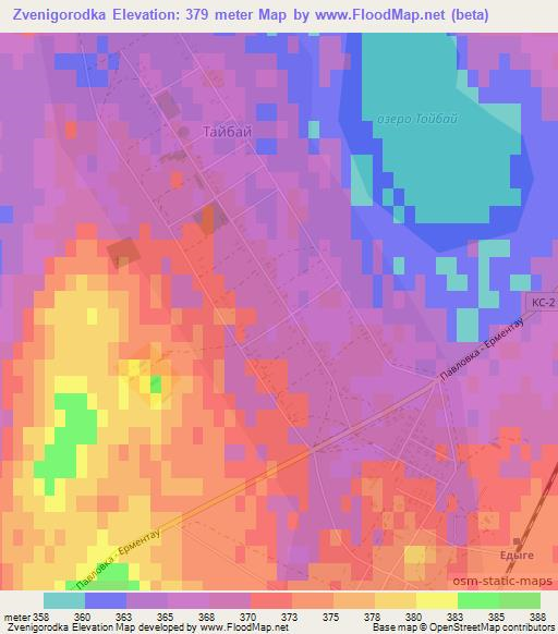 Zvenigorodka,Kazakhstan Elevation Map