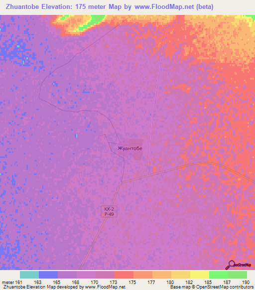 Zhuantobe,Kazakhstan Elevation Map