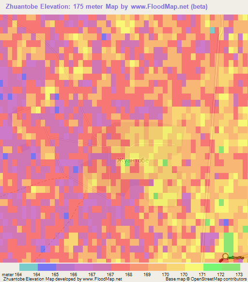 Zhuantobe,Kazakhstan Elevation Map