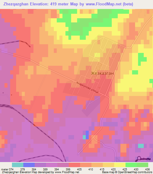 Zhezqazghan,Kazakhstan Elevation Map