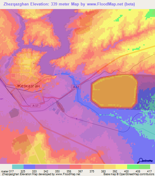 Zhezqazghan,Kazakhstan Elevation Map