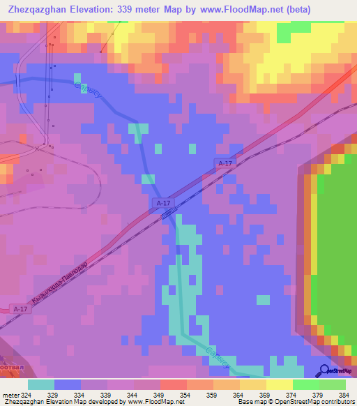 Zhezqazghan,Kazakhstan Elevation Map