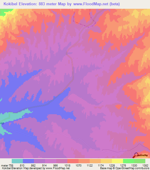 Kokibel,Kazakhstan Elevation Map