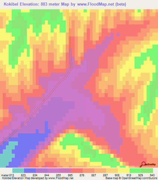 Kokibel,Kazakhstan Elevation Map