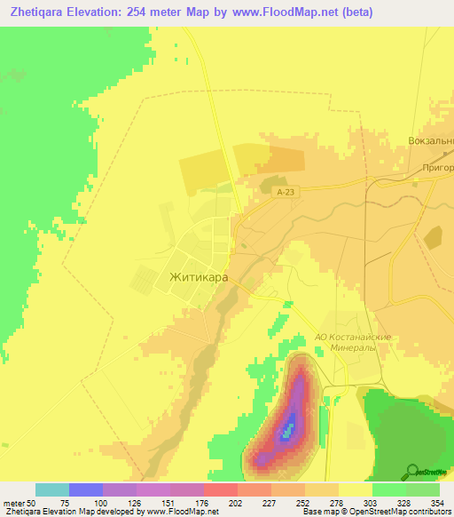 Zhetiqara,Kazakhstan Elevation Map