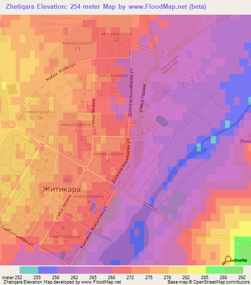 Zhetiqara,Kazakhstan Elevation Map