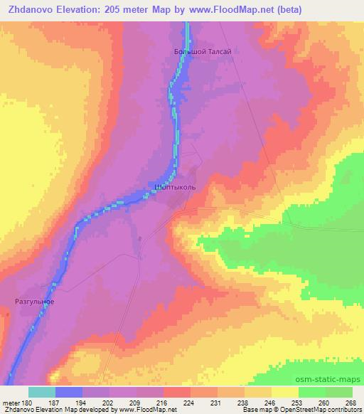 Zhdanovo,Kazakhstan Elevation Map