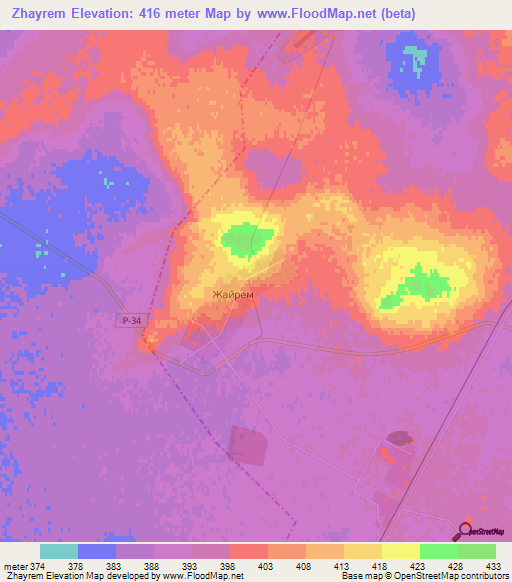 Zhayrem,Kazakhstan Elevation Map