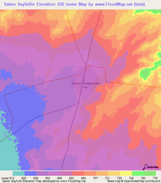 Saken Seyfullin,Kazakhstan Elevation Map
