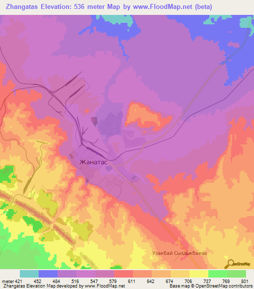 Zhangatas,Kazakhstan Elevation Map