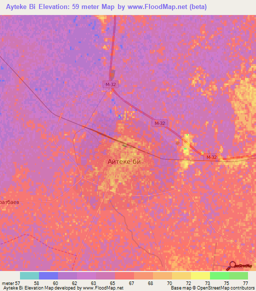 Ayteke Bi,Kazakhstan Elevation Map
