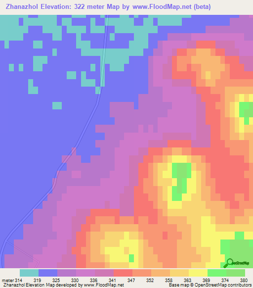 Zhanazhol,Kazakhstan Elevation Map
