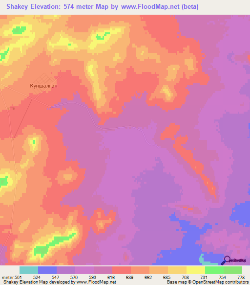 Shakey,Kazakhstan Elevation Map