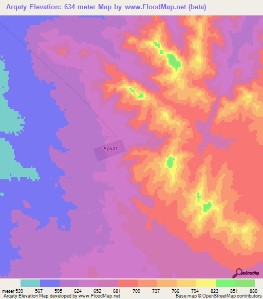 Arqaty,Kazakhstan Elevation Map