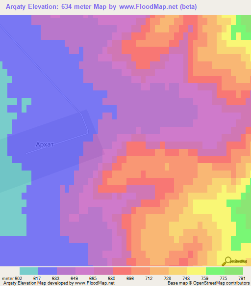 Arqaty,Kazakhstan Elevation Map