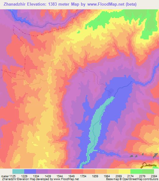 Zhanadzhir,Kazakhstan Elevation Map