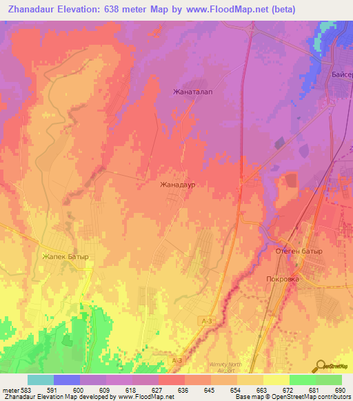 Zhanadaur,Kazakhstan Elevation Map