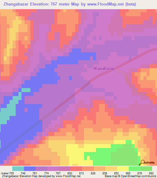 Zhangabazar,Kazakhstan Elevation Map