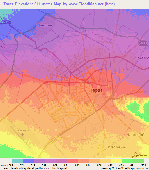 Taraz,Kazakhstan Elevation Map