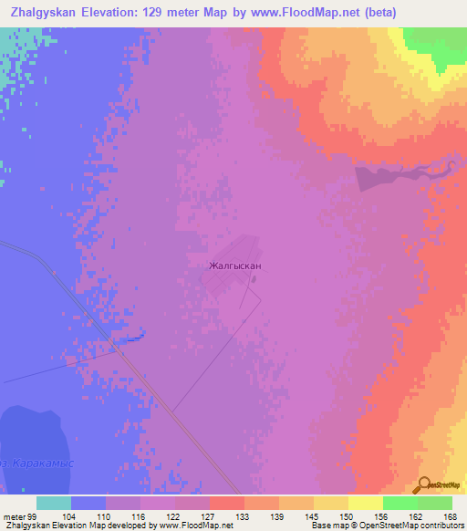 Zhalgyskan,Kazakhstan Elevation Map