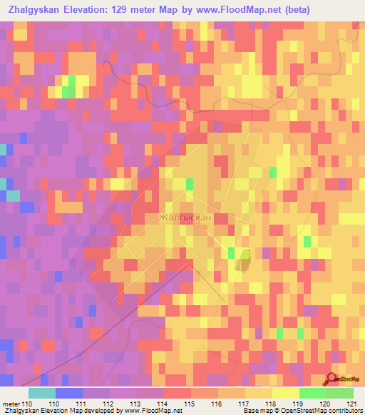 Zhalgyskan,Kazakhstan Elevation Map