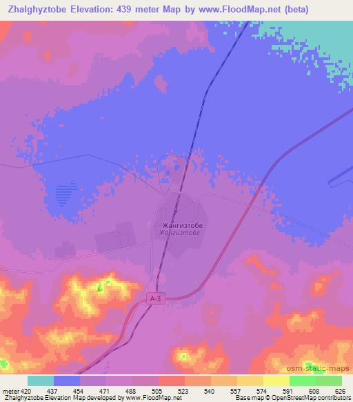 Zhalghyztobe,Kazakhstan Elevation Map
