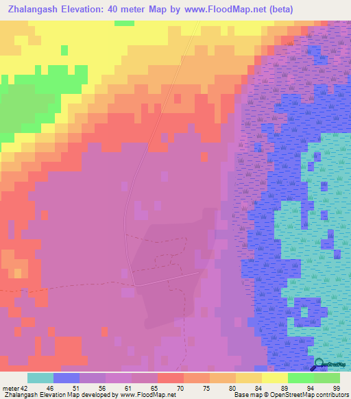Zhalangash,Kazakhstan Elevation Map