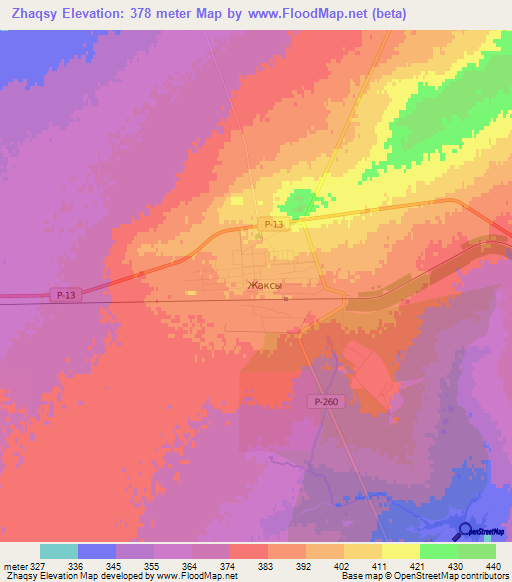 Zhaqsy,Kazakhstan Elevation Map