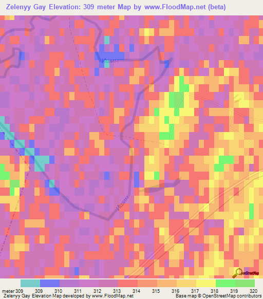Zelenyy Gay,Kazakhstan Elevation Map