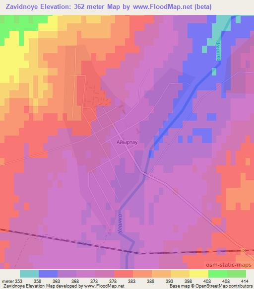 Zavidnoye,Kazakhstan Elevation Map