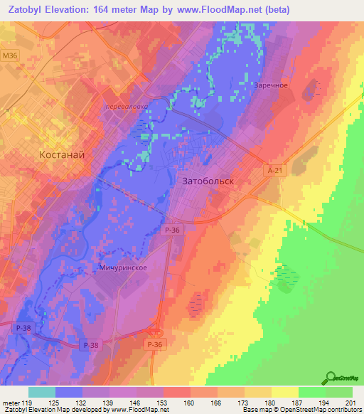Zatobyl,Kazakhstan Elevation Map